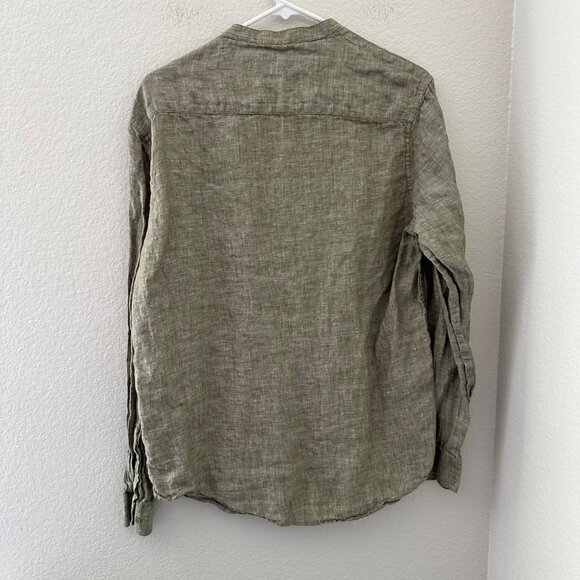 Frank Tailor Premium Collection Regular Fit Button Up Shirt Mandarin Neck Linen - Picture 2 of 9